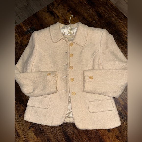 Cream Wool Blend Jacket with‎ Button Details - Picture 1 of 14